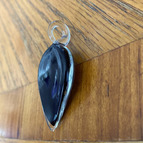 Vintage Teardrop Art Glass Black Pink Pendant - Picture 3 of 4